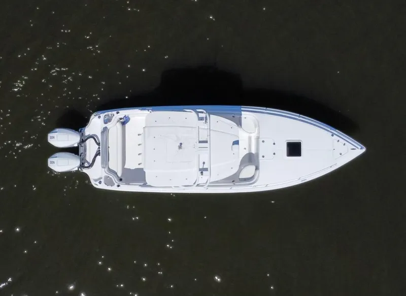 Slide: The Image of Aerial view of a 2020 Glasstream 280 SCX boat on water. - 3