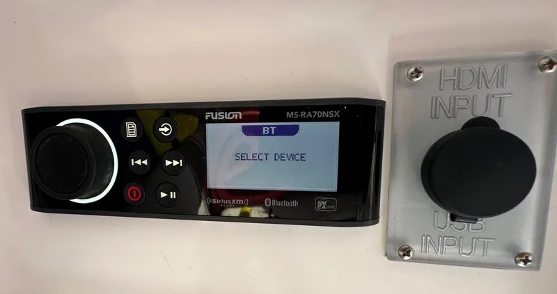 Slide: The Image of Fusion MS-RA70NSX stereo system with HDMI and USB inputs on a 2020 Glasstream 280 SCX boat. - 31