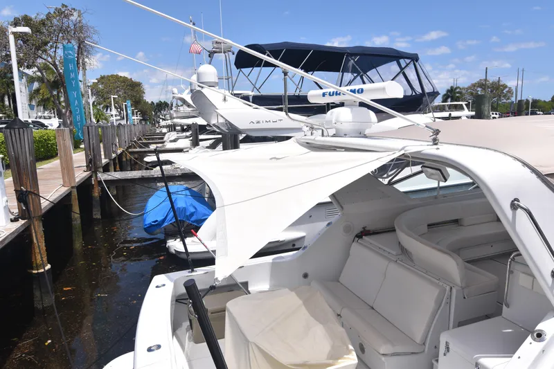 Slide: The Image of Hatteras 39 Mobile Home - Bimini Top - 25