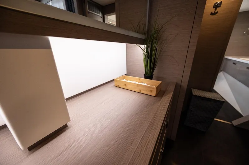 Slide: The Image of Interior of 2023 Fountaine Pajot Tanna 47 yacht with modern decor and lighting. - 37