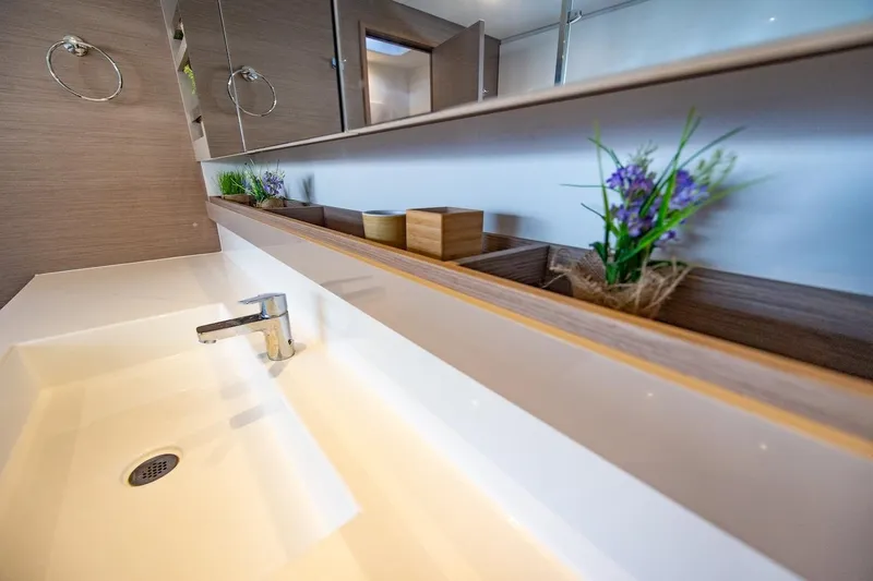 Slide: The Image of Modern bathroom sink on 2023 Fountaine Pajot Tanna 47 yacht with decorative plants. - 43