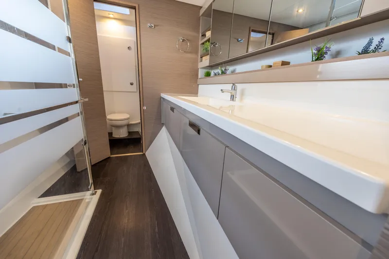 Slide: The Image of Modern bathroom interior of 2023 Fountaine Pajot Tanna 47 yacht, featuring sleek design and fixtures. - 44