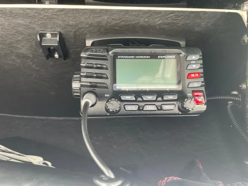 Slide: The Image of Standard Horizon Explorer radio on a 2016 Skeeter SX 240 boat. - 15