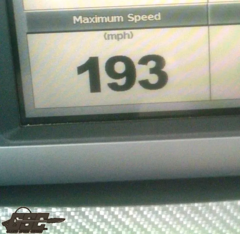 Slide: The Image of Maximum speed display showing 193 mph on a 2007 MTI 44 AMG TRIBUTE. - 45