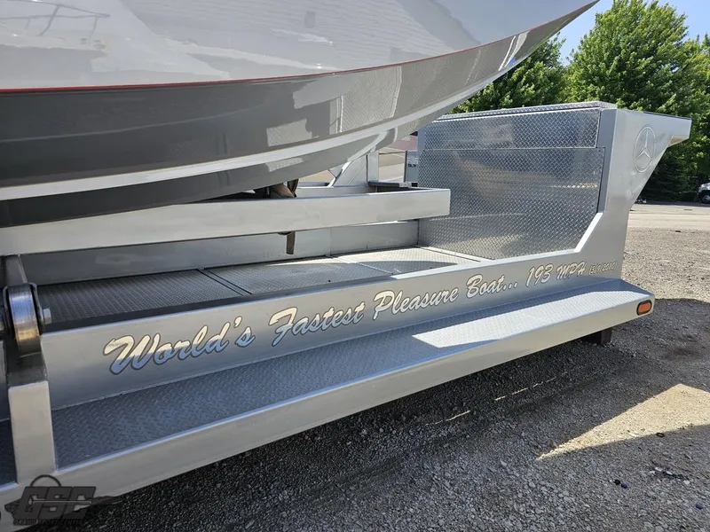 Slide: The Image of 2007 MTI 44 AMG TRIBUTE boat trailer with World's Fastest Pleasure Boat text. - 8