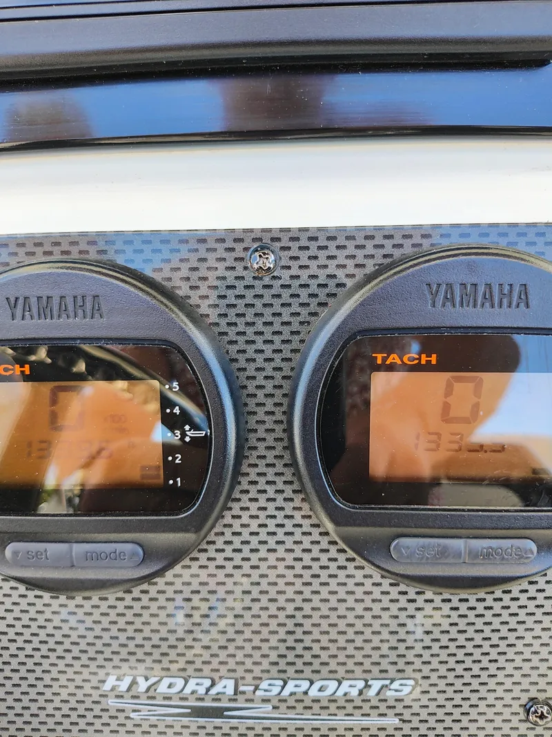 Slide: The Image of Close-up of Yamaha tachometers on a 2008 Hydra-Sports Vector 2900 CC boat. - 12
