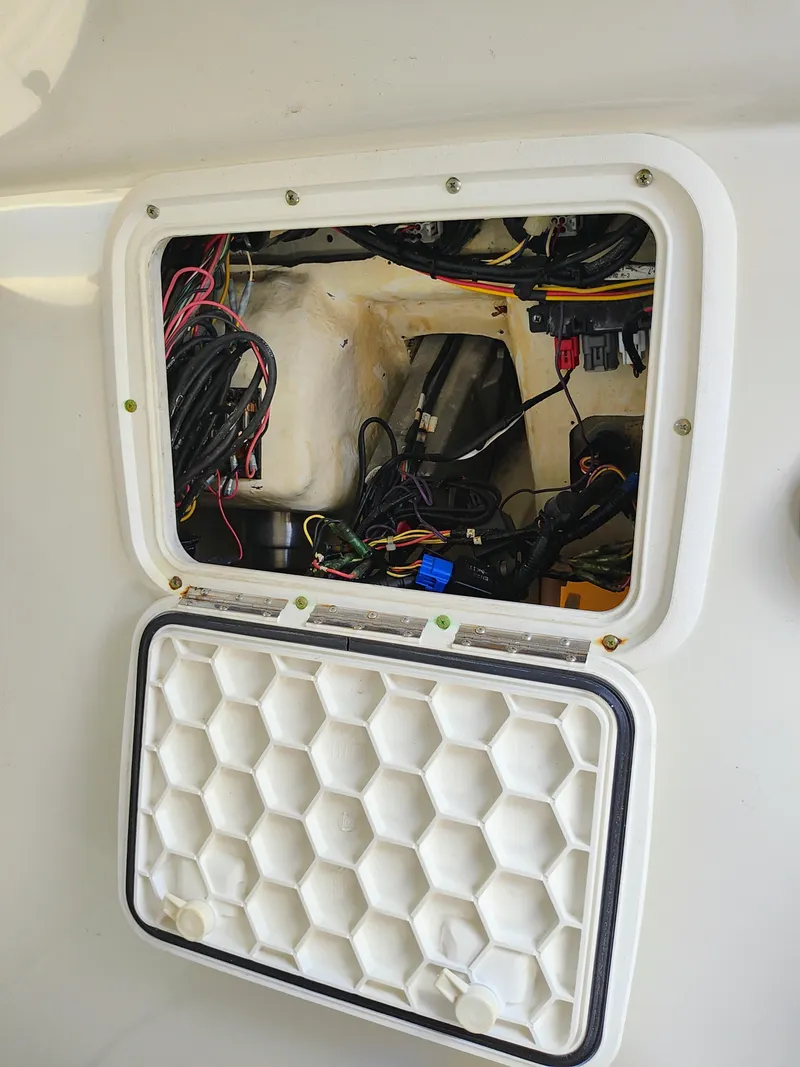 Slide: The Image of Open electrical compartment of a 2008 Hydra-Sports Vector 2900 CC boat. - 42