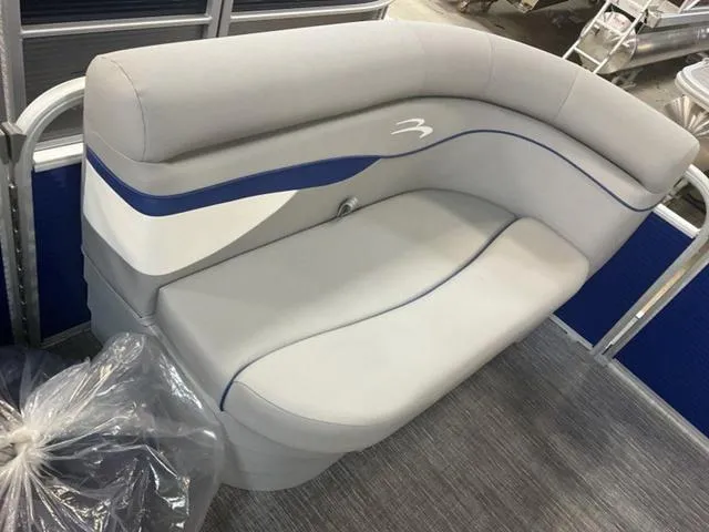 Slide: The Image of 2025 Bennington 188 SVL boat seat with gray and blue upholstery. - 17