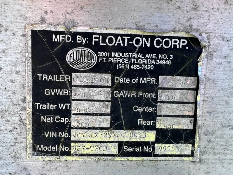 Slide: The Image of 1998 Grady-White F-26 Tigercat trailer label by Float-On Corp, Ft. Pierce, Florida. - 6