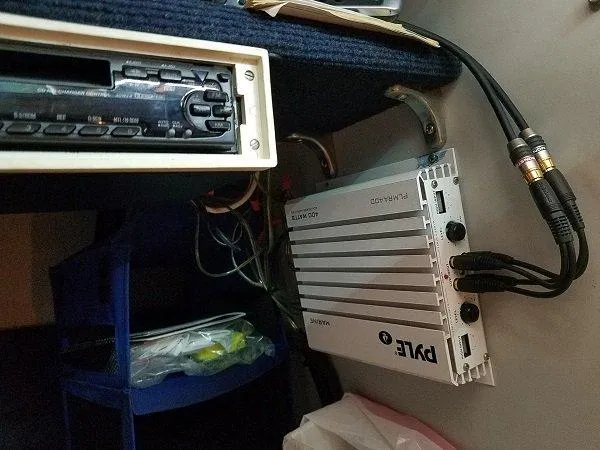 Slide: The Image of Pyle amplifier and audio system in a 1992 Crownline 210 CCR boat. - 8