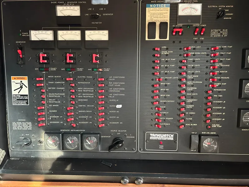 Slide: The Image of 1994 Bayliner 4788 electrical control panel with gauges and switches. - 17