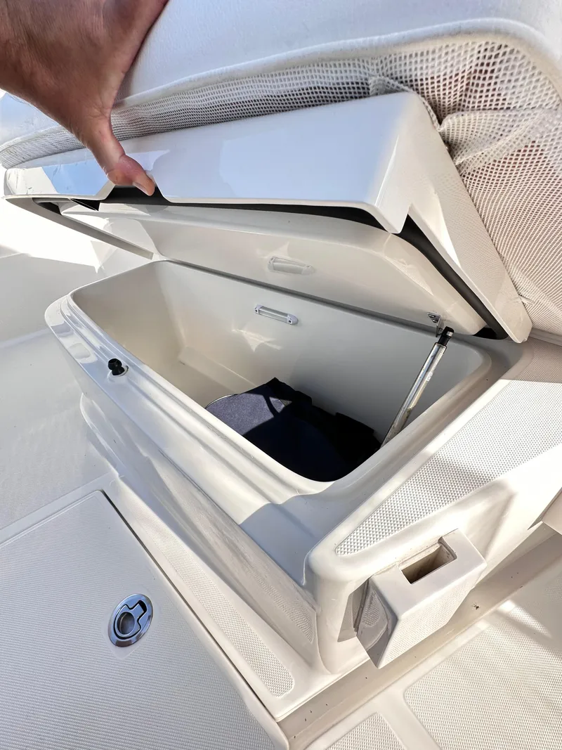 Slide: The Image of Open storage compartment on 2019 Jupiter 30 HFS boat. - 46