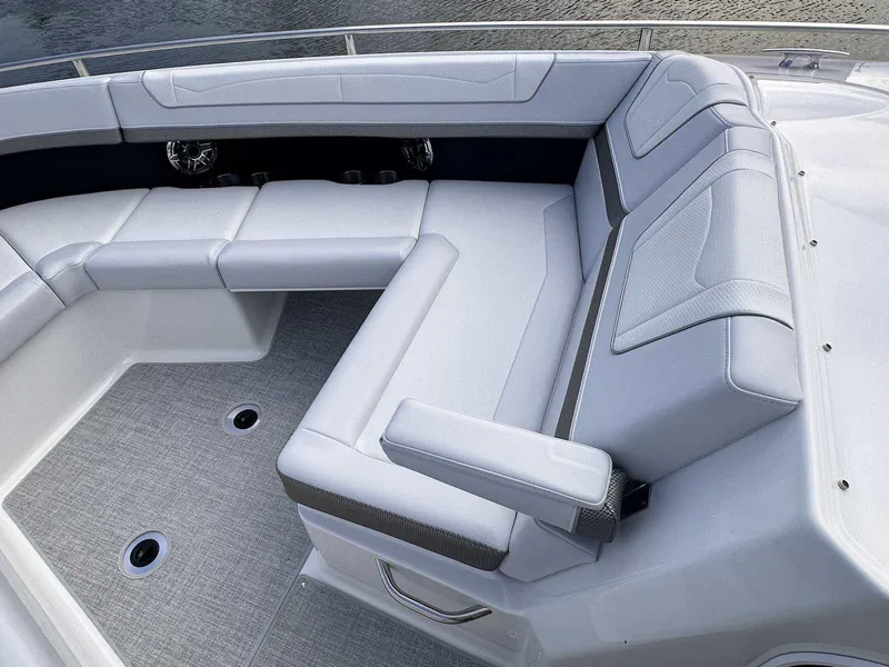 Slide: The Image of 2025 Formula 350 Crossover Bowrider I/O with luxurious seating and sleek design. - 34