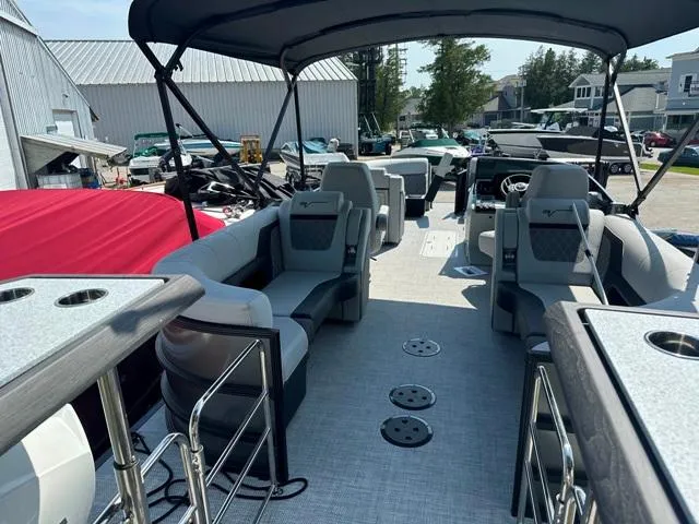 Slide: The Image of 2024 Vanderbilt 700 T boat interior with seating and canopy. - 33
