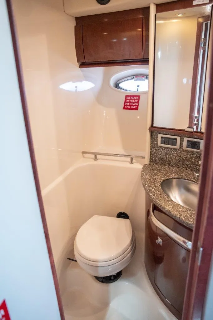 Slide: The Image of Luxurious 2008 Sea Ray 44 Sundancer yacht bathroom with modern amenities. - 16