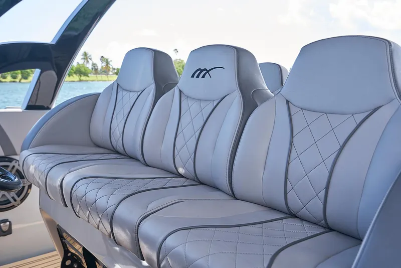 Slide: The Image of Luxurious seating on 2018 Midnight Express 43 Open boat with quilted upholstery. - 42
