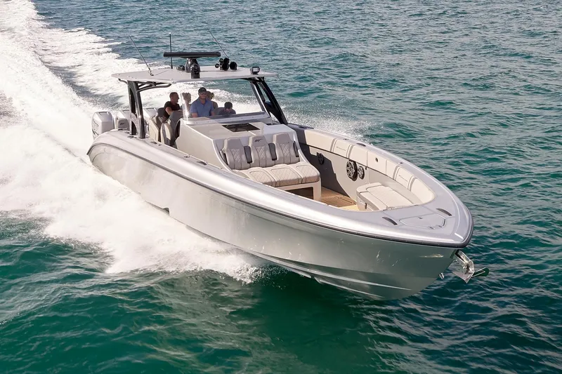 Slide: The Image of 2018 Midnight Express 43 Open boat cruising on open water. - 7