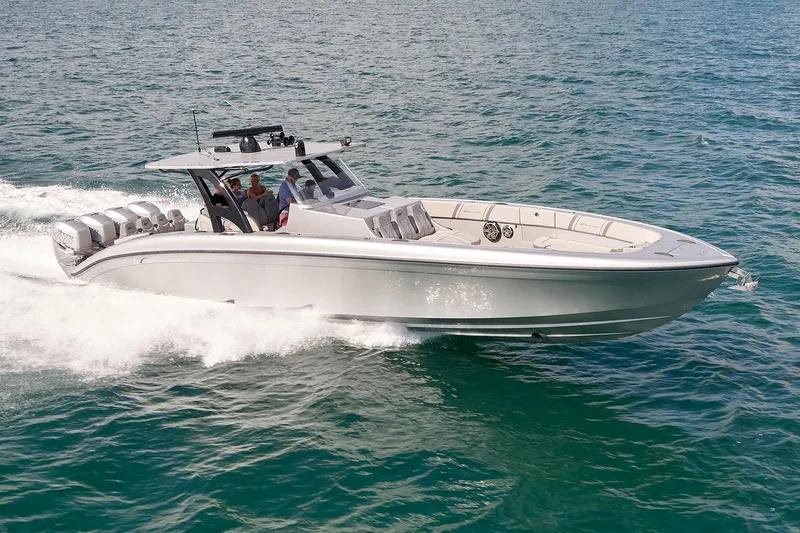 Slide: The Image of 2018 Midnight Express 43 Open boat cruising on open water. - 9