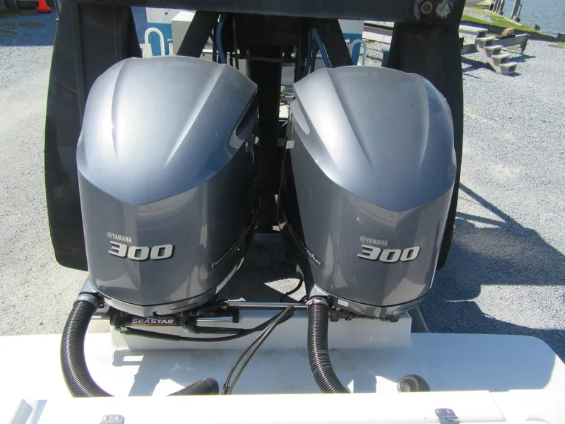 Slide: The Image of Twin Yamaha 300 outboard engines on a 2019 Parker 2810 XLD Walkaround boat. - 5