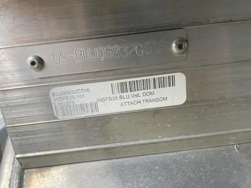 Slide: The Image of 2016 Sun Tracker Fishin' Barge 20 DLX transom serial number plate. - 5