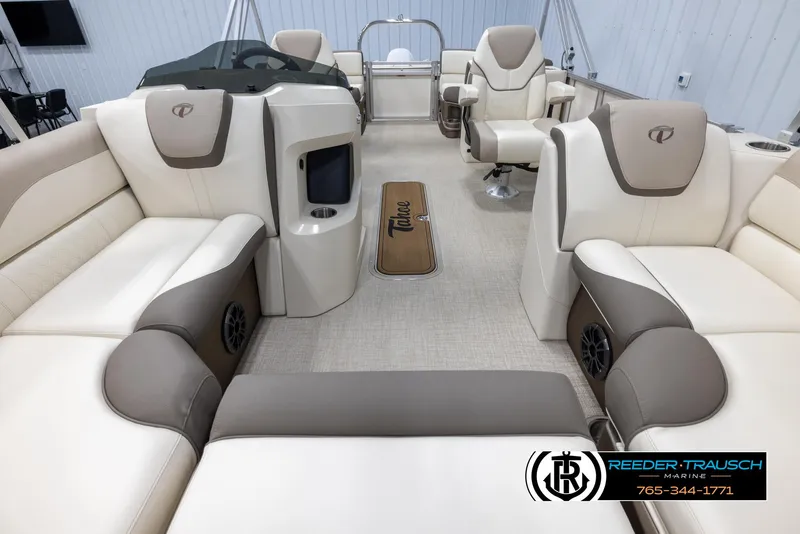 Slide: The Image of 2024 Tahoe LTZ QL boat interior with luxurious seating and modern design. - 13