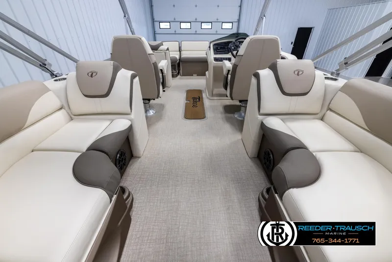 Slide: The Image of 2024 Tahoe LTZ QL boat interior with luxurious seating and modern design. - 16