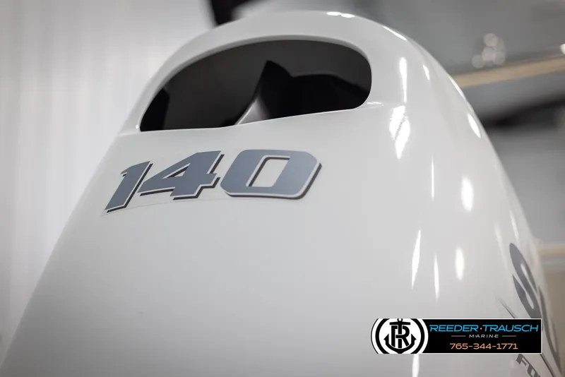 Slide: The Image of 2024 Tahoe LTZ QL outboard motor, 140 horsepower, Reeder-Trausch Marine logo. - 44