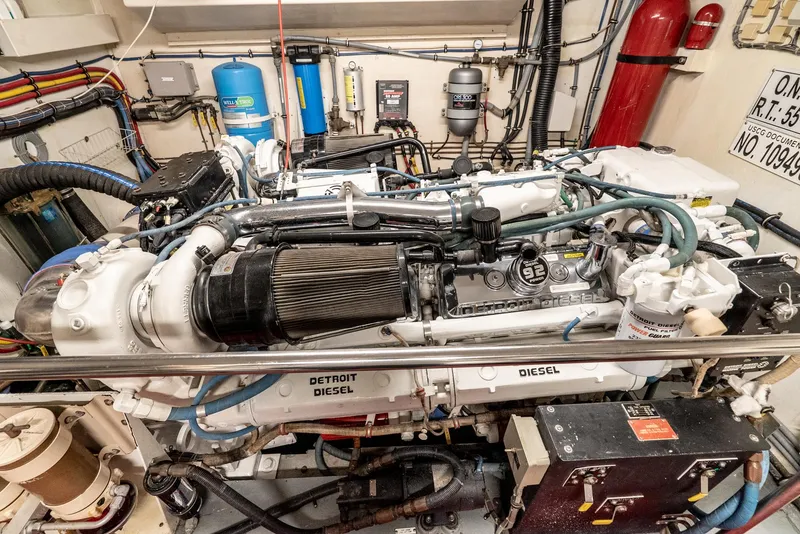 Slide: The Image of Engine room of a 1996 Hatteras 70 Sport Deck Motor Yacht with Detroit Diesel engine. - 7
