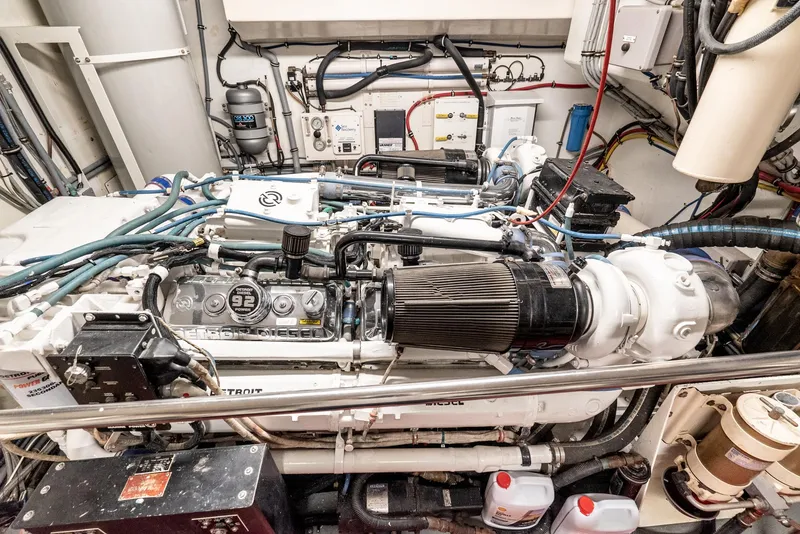 Slide: The Image of Engine room of a 1996 Hatteras 70 Sport Deck Motor Yacht with Detroit Diesel engine. - 8