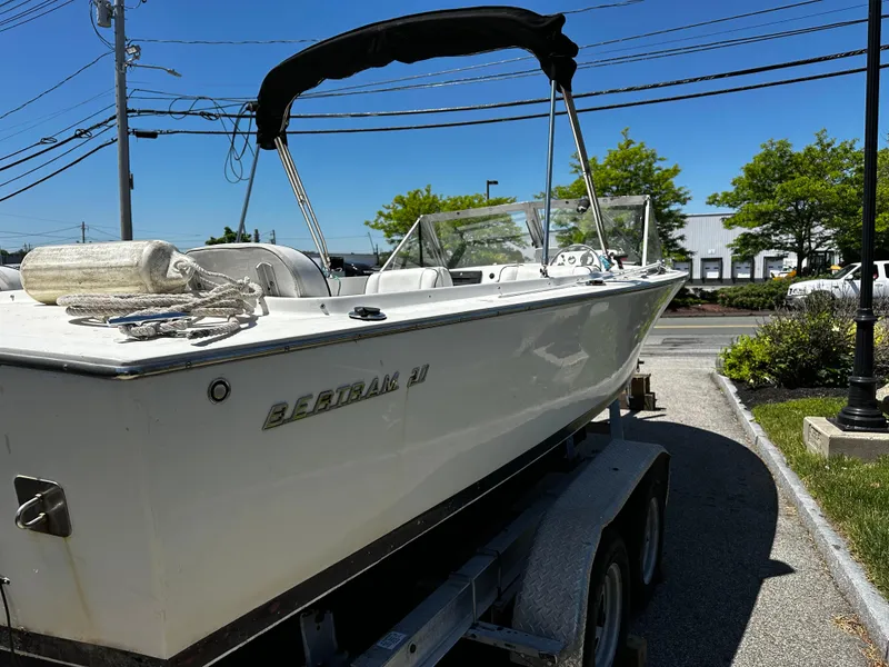 Slide: The Image of 1967 Bertram 20 Moppie boat on trailer, side view, sunny day. - 3