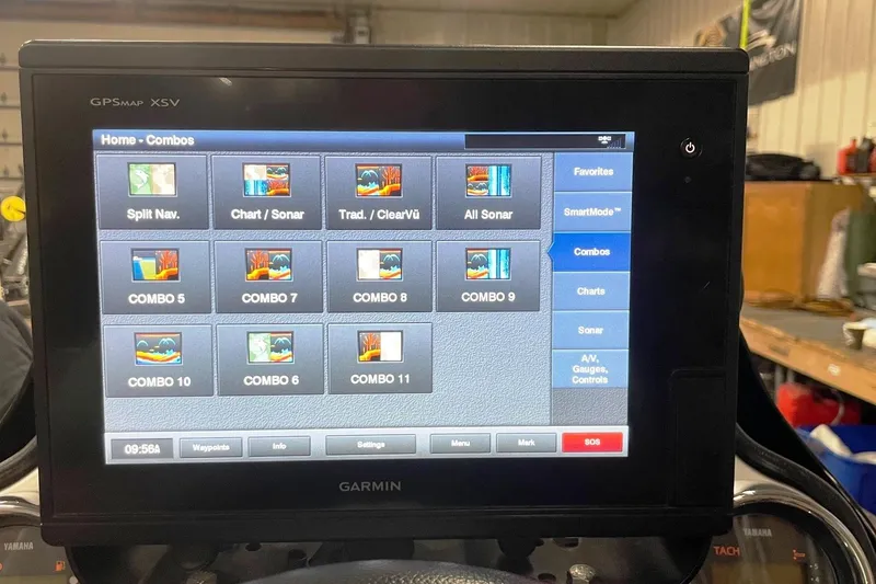 Slide: The Image of Garmin GPSMAP XSV display on 2012 Skeeter FX20 boat, showing sonar and navigation options. - 16