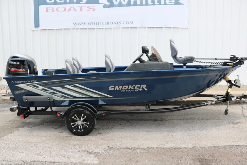 Slide: The Image of 2024 Smoker Craft Excursion Pro 176 SC Pro boat on trailer. - 11