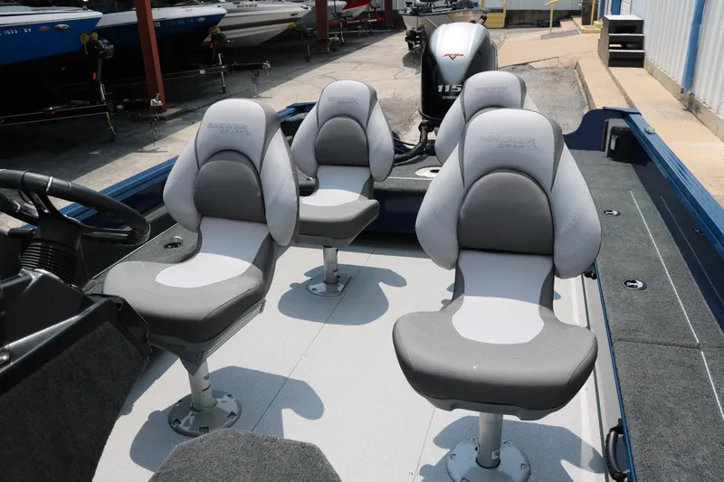Slide: The Image of 2024 Smoker Craft Excursion Pro 176 SC Pro boat interior with four cushioned seats. - 18