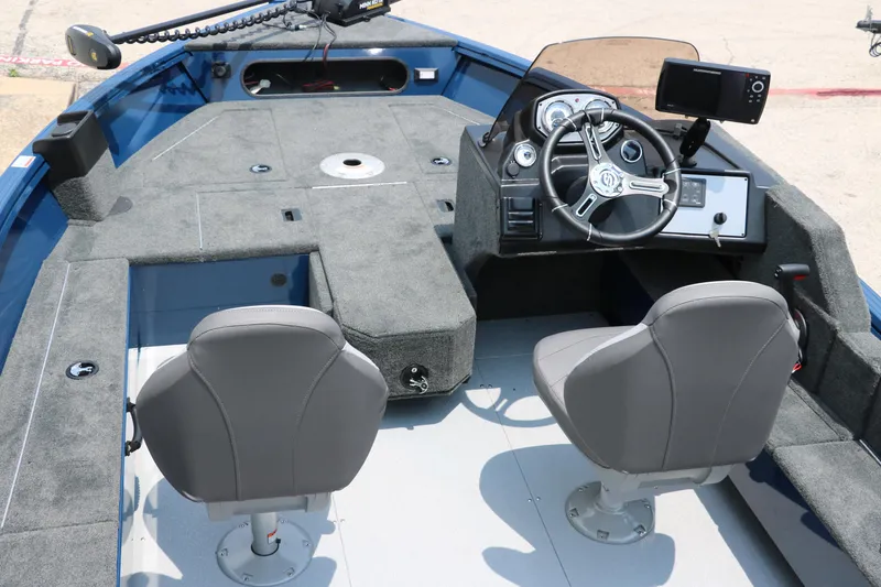 Slide: The Image of 2024 Smoker Craft Excursion Pro 176 SC Pro boat interior with dual seats and control console. - 20