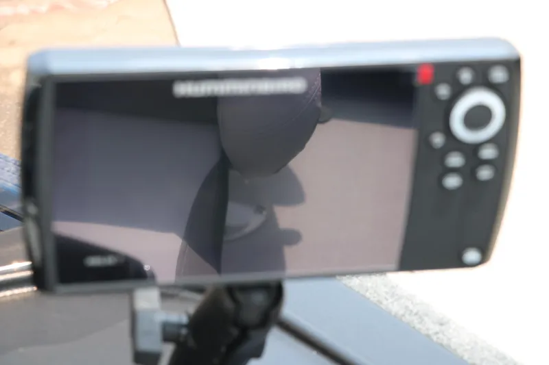 Slide: The Image of Close-up of a fish finder on a 2024 Smoker Craft Excursion Pro 176 SC Pro boat. - 29