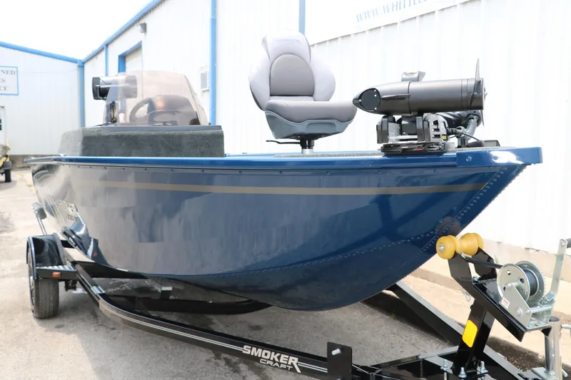 Slide: The Image of 2024 Smoker Craft Excursion Pro 176 SC Pro fishing boat in blue. - 9