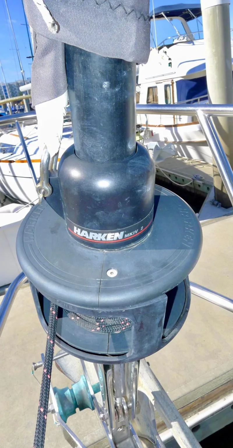 Slide: The Image of Close-up of a Harken winch on a 1987 Norseman 400 sailboat. - 21