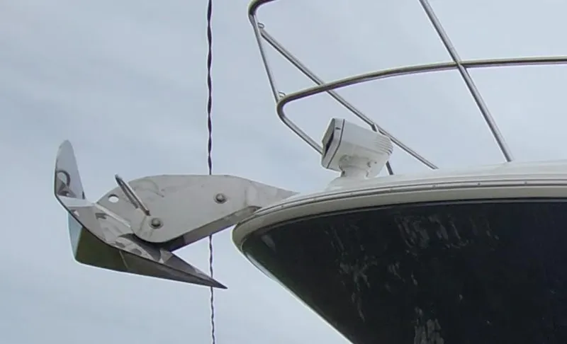 Slide: The Image of Close-up of 2009 Sea Ray 500 Sundancer boat anchor and bow railing. - 43
