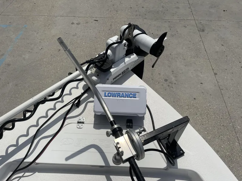 Slide: The Image of Blazer 2020 boat with Minn Kota motor and Lowrance Elite equipment, 2021 model. - 14