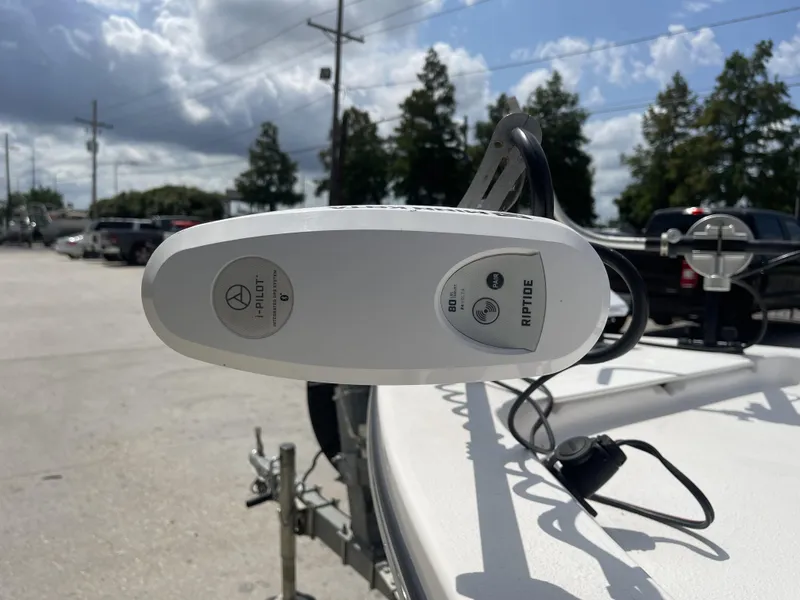 Slide: The Image of Close-up of a 2020 Blazer boat with a Minn Kota Riptide i-Pilot trolling motor. - 15