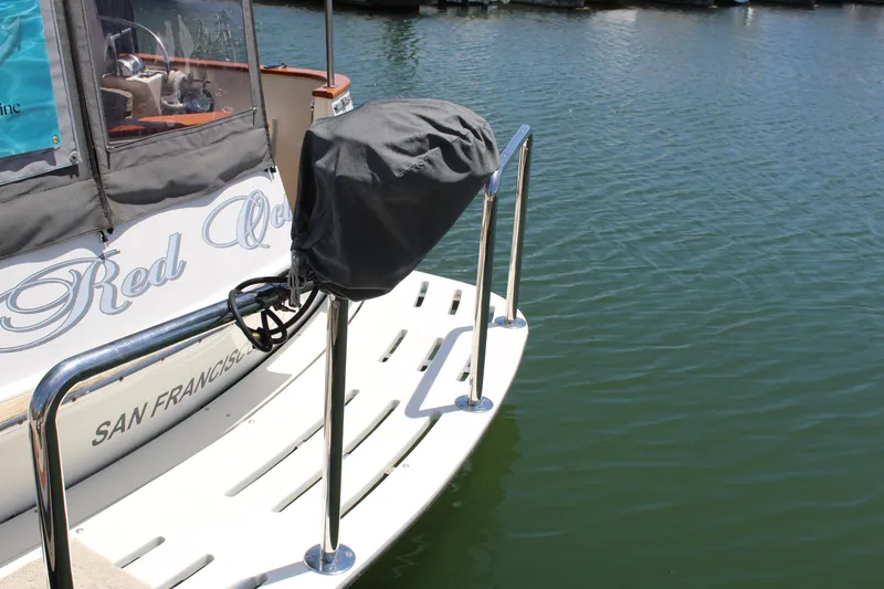 Slide: The Image of Stern of a Cherubini Independence 50 boat docked in San Francisco. - 8