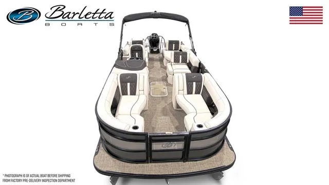Slide: The Image of 2024 Barletta Boats Lusso L23M luxury pontoon boat, spacious seating, elegant design. - 6