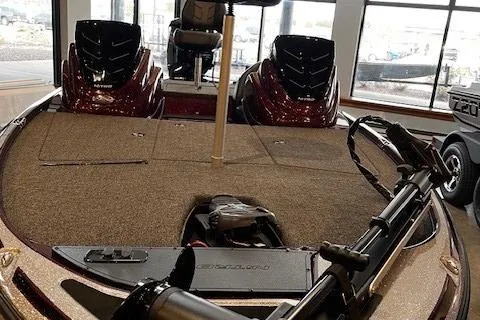 Slide: The Image of 2024 Nitro Z17 boat interior with dual engines and fishing deck. - 4