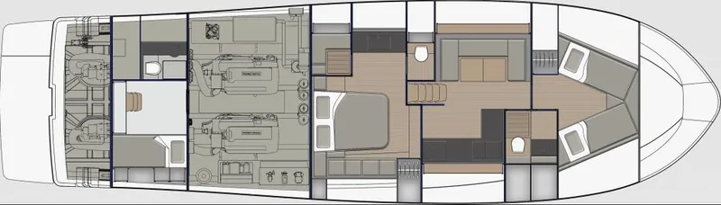 Slide: The Image of 2019 Bluegame BG62 yacht floor plan, showcasing engine room, cabins, and living areas. - 28