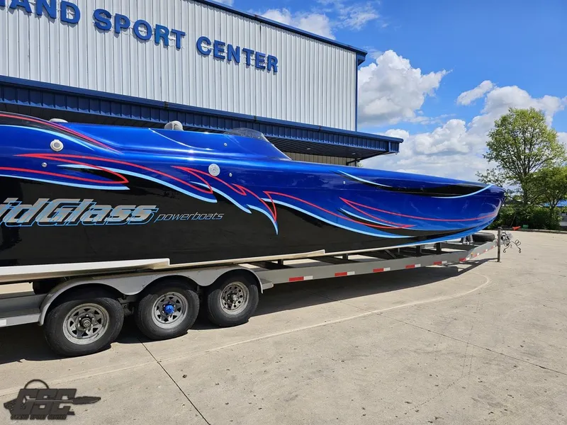 Slide: The Image of 2011 Catamaran Liquid Glass 41 on trailer at Island Sport Center. - 10