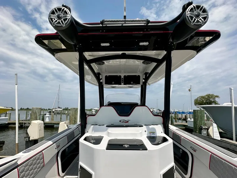 Slide: The Image of 2023 Glasstream 360 GSX Pro boat at a marina, showcasing its sleek design and advanced features. - 10