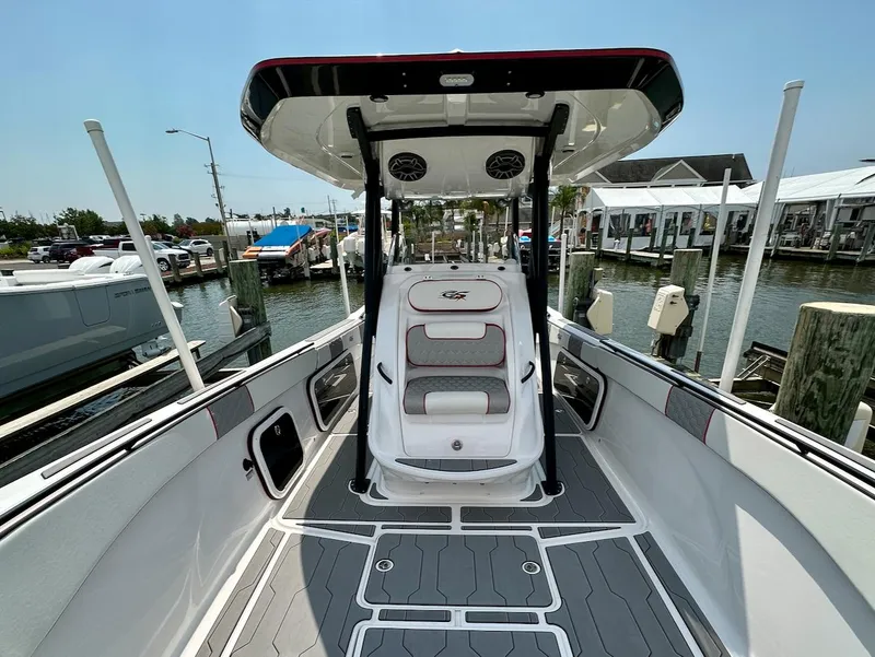 Slide: The Image of 2023 Glasstream 360 GSX Pro boat interior at a marina. - 15