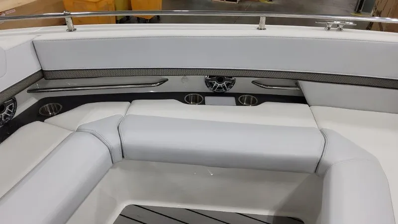 Slide: The Image of 2023 Formula 380 Super Sport Crossover OB interior seating area with sleek design and modern amenities. - 13