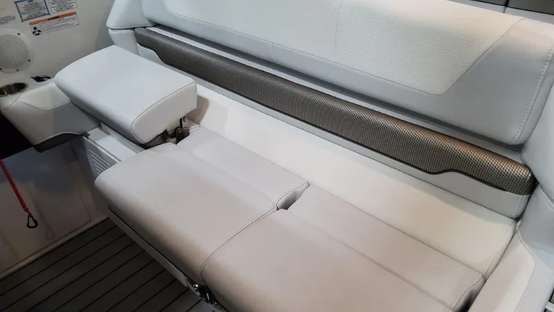 Slide: The Image of 2023 Formula 380 Super Sport Crossover OB interior seating with white upholstery. - 26