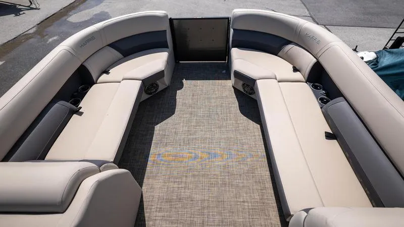 Slide: The Image of 2022 Harris CRUISER 230 SLDH pontoon boat interior with spacious seating. - 19